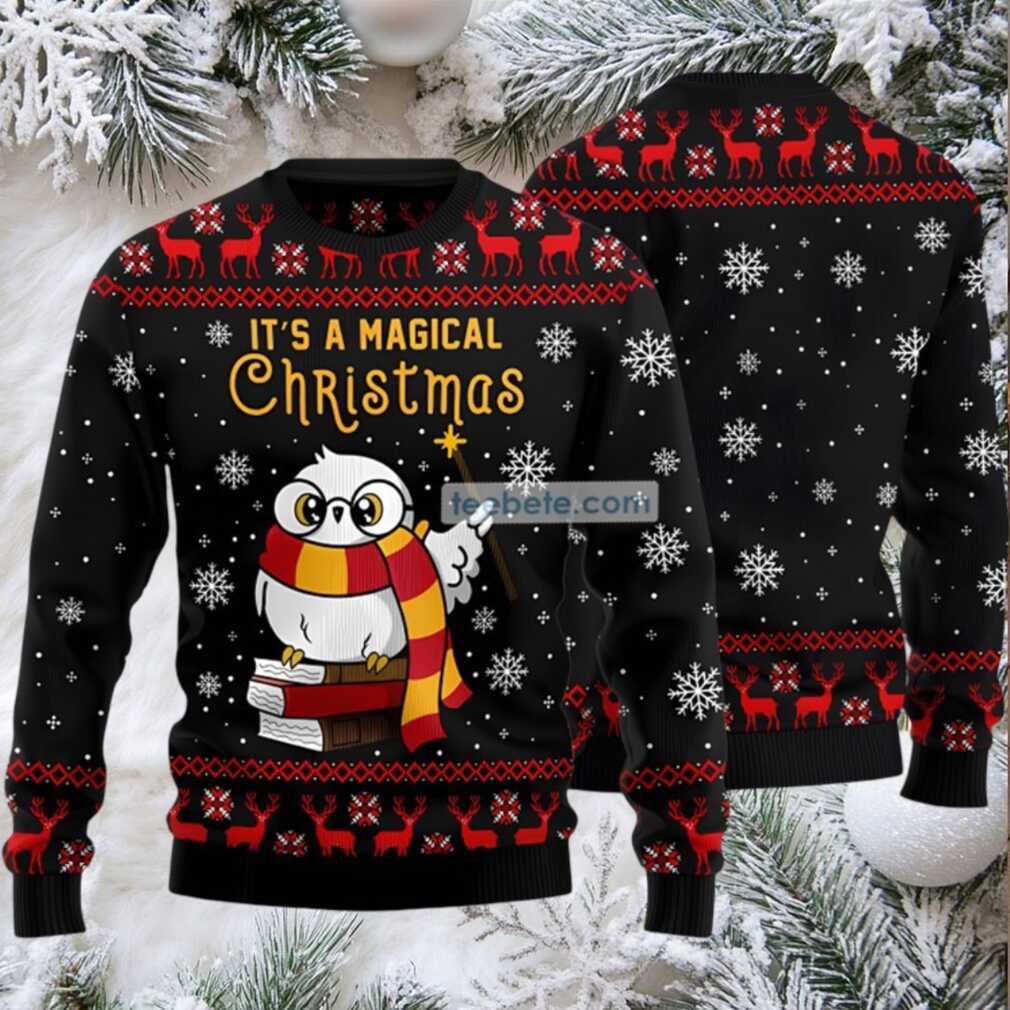 Magical Christmas Owl Teacher Ugly Xmas Sweater Black Party Magical Christmas Owl Teacher Ugly Xmas Sweater Black Party