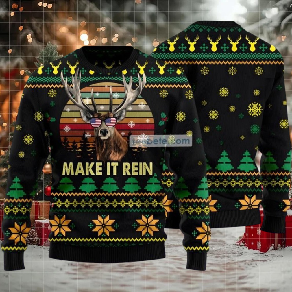 Make It Rein Sunglass America Flag Ugly Christmas Sweater Black Cheap