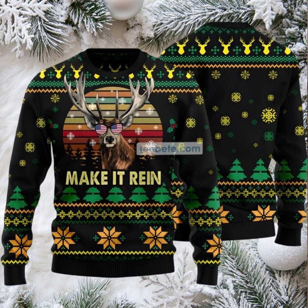 Make It Rein Sunglass America Flag Ugly Christmas Sweater Black Cheap Make It Rein Sunglass America Flag Ugly Christmas Sweater Black Cheap