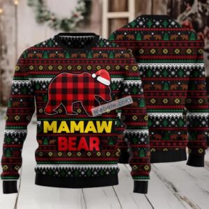 Mamaw Bear Love Mom Ugly Christmas Sweater Black Mens