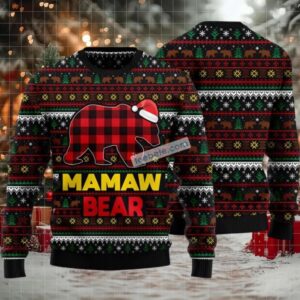 Mamaw Bear Love Mom Ugly Christmas Sweater Black Mens