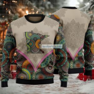 Mandala Minnesota State Pattern Ugly Christmas Sweater Grey Family