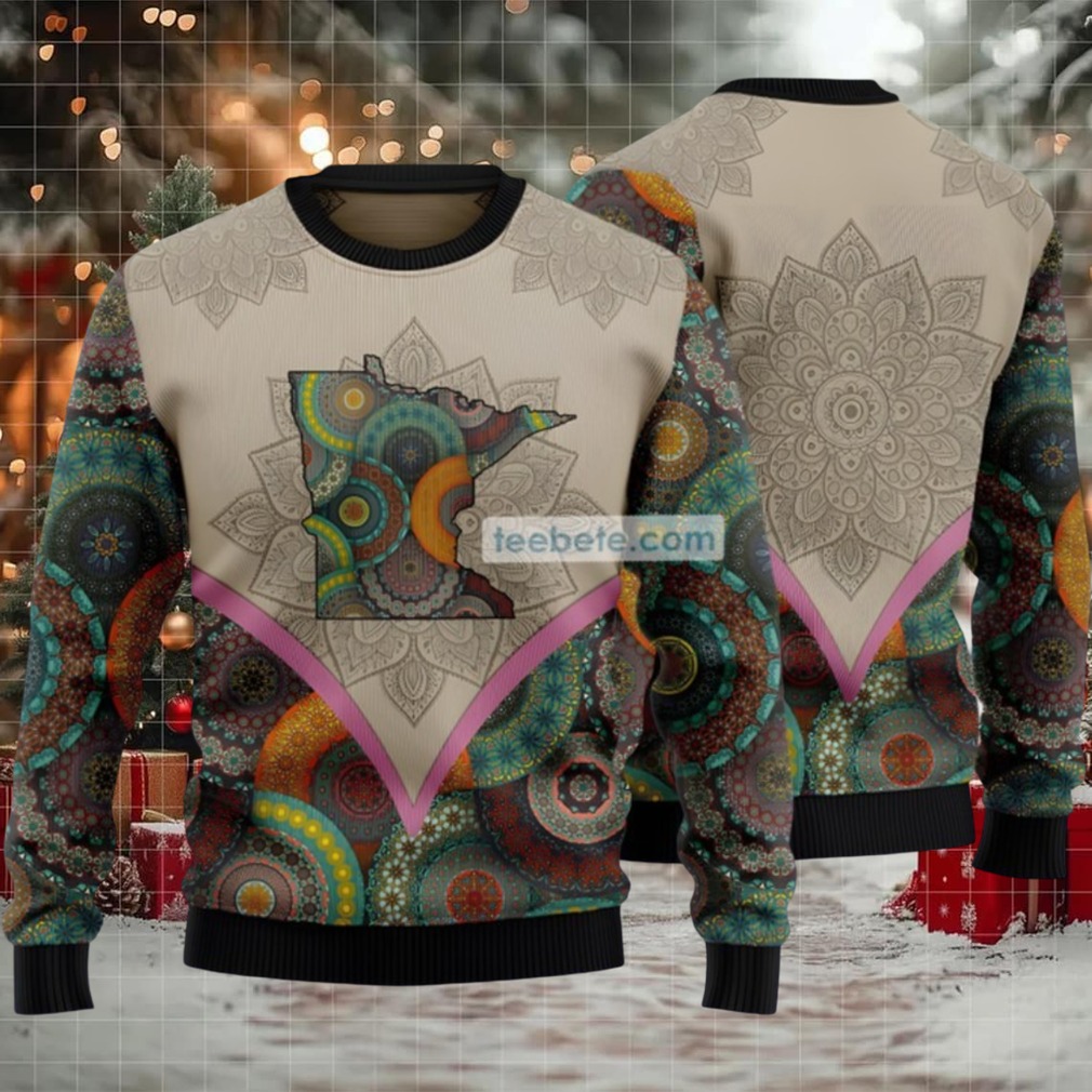 Mandala Minnesota State Pattern Ugly Christmas Sweater Grey Family Mandala Minnesota State Pattern Ugly Christmas Sweater Grey Family