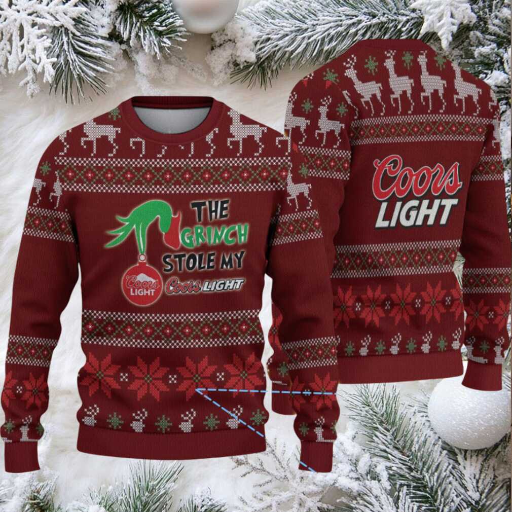 Maroon & Red Reindeer Pattern “The Grinch Stole My Coors Light” Ugly Christmas Sweater Maroon & Red Reindeer Pattern “The Grinch Stole My Coors Light” Ugly Christmas Sweater