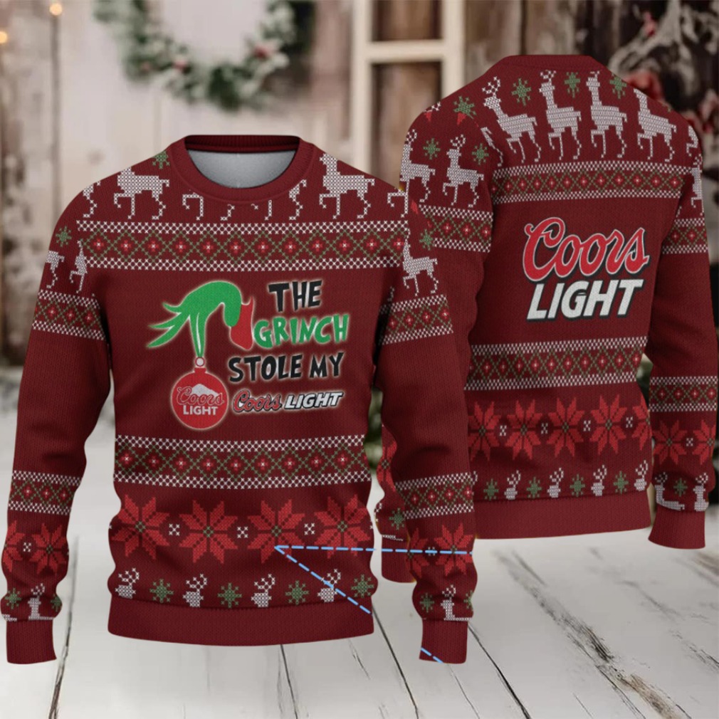 Maroon & Red Reindeer Pattern “The Grinch Stole My Coors Light” Ugly Christmas Sweater Maroon & Red Reindeer Pattern “The Grinch Stole My Coors Light” Ugly Christmas Sweater
