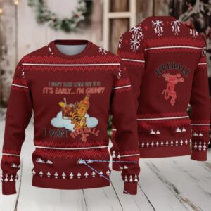 Maroon Snowflake Pattern “Grumpy Tiger & Fireball Cinnamon Whisky” Ugly Christmas Sweater