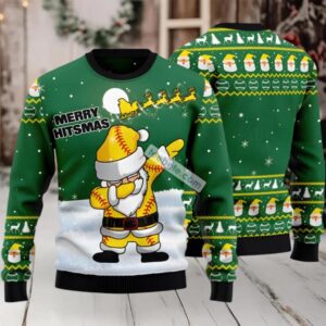 Merry Hitsmas Santa Claus Dance Ugly Christmas Sweater Green Big And Tall