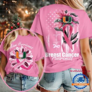Miami Hurricanes 2025 NCAA Breast Cancer Sunflowers Unisex 3D Shirt