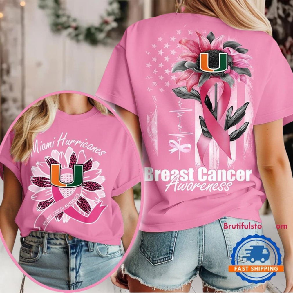 Miami Hurricanes 2025 NCAA Breast Cancer Sunflowers Unisex 3D Shirt