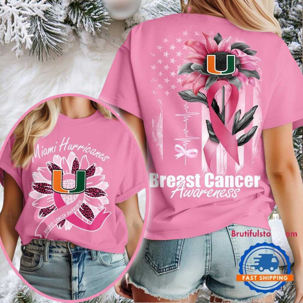 Miami Hurricanes 2025 NCAA Breast Cancer Sunflowers Unisex 3D Shirt Miami Hurricanes 2025 NCAA Breast Cancer Sunflowers Unisex 3D Shirt
