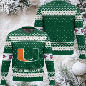 Miami Hurricanes – Custom Name And Number Ugly Christmas Sweater