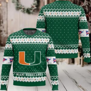 Miami Hurricanes – Custom Name And Number Ugly Christmas Sweater