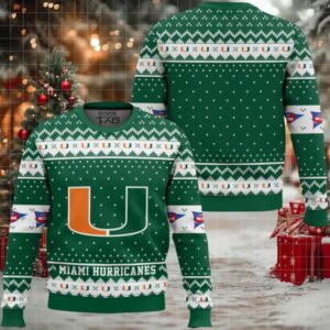 Miami Hurricanes – Custom Name And Number Ugly Christmas Sweater