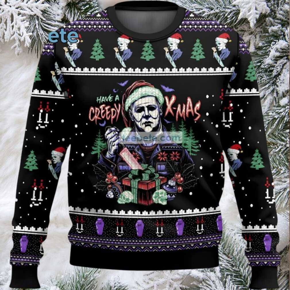 Michael Myers Have A Creepy Xmas Ugly Sweater Black Party - Front View