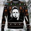 Michael Myers Jason Voorhees Halloween Floral Ugly Christmas Sweater Brown White Mens Michael Myers Jason Voorhees Halloween Floral Ugly Christmas Sweater Brown White Mens