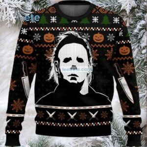 Michael Myers Pumpkin Ugly Christmas Sweatshirt Womens Black White