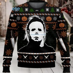 Michael Myers Pumpkin Ugly Christmas Sweatshirt Womens Black White