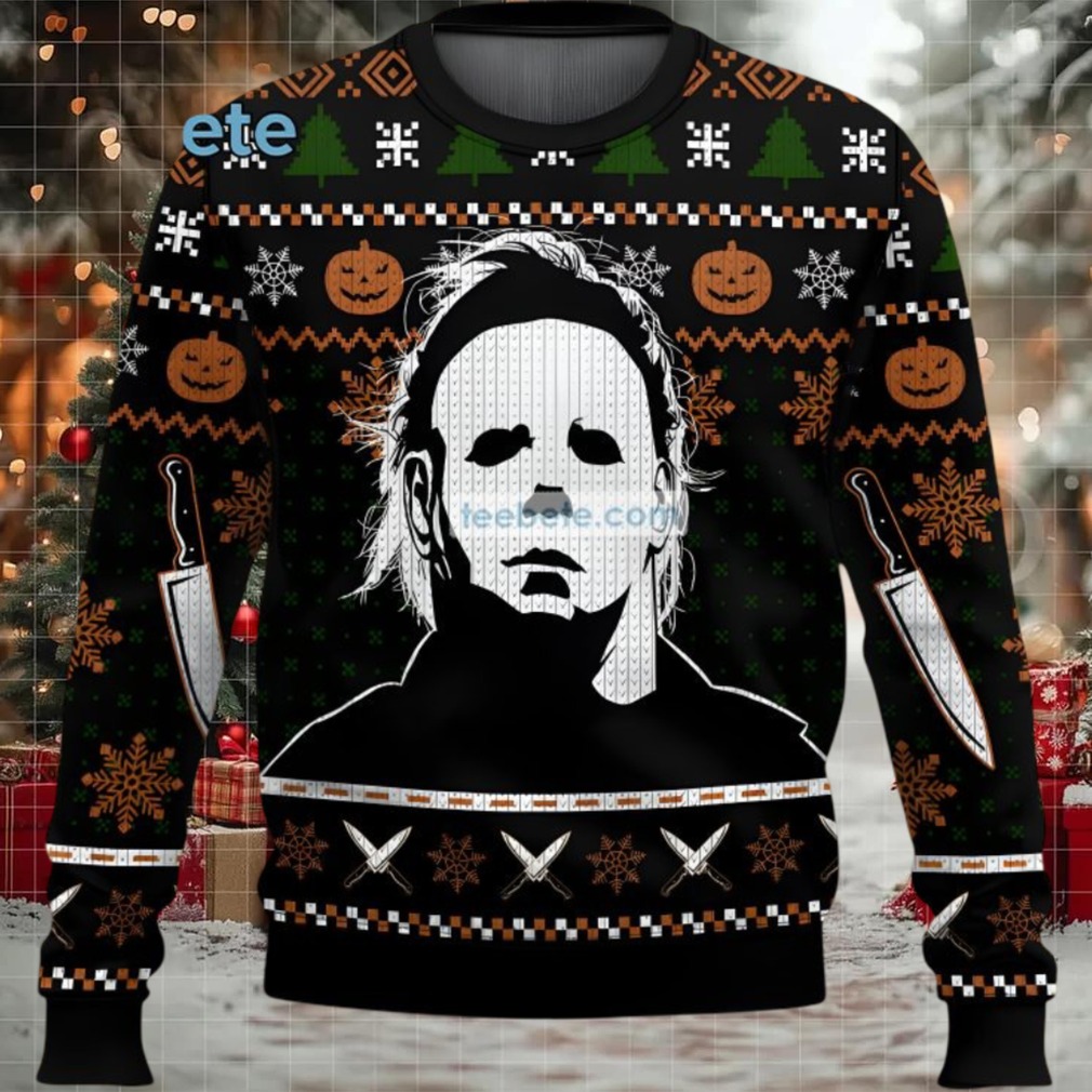 Michael Myers Pumpkin Ugly Christmas Sweatshirt Womens Black White Michael Myers Pumpkin Ugly Christmas Sweatshirt Womens Black White
