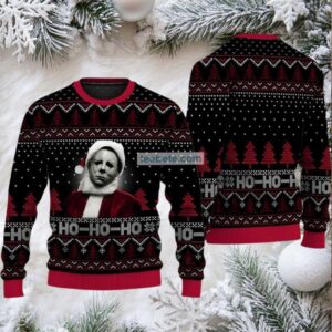 Michael Myers Santa Hohoho Ugly Christmas Sweater Black Red Cheap
