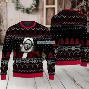 Michael Myers Santa Hohoho Ugly Christmas Sweater Black Red Cheap