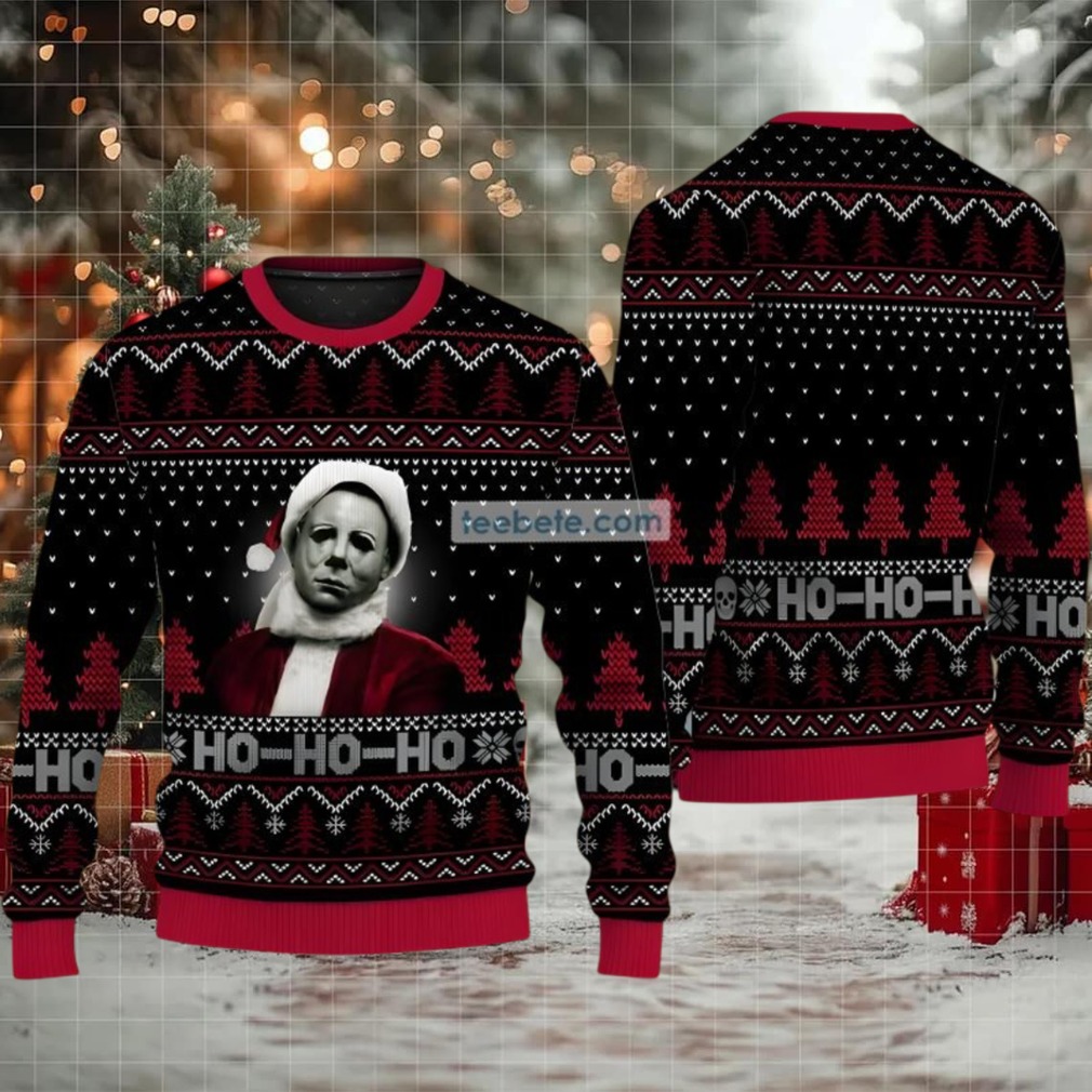 Michael Myers Santa Hohoho Ugly Christmas Sweater Black Red Cheap Michael Myers Santa Hohoho Ugly Christmas Sweater Black Red Cheap