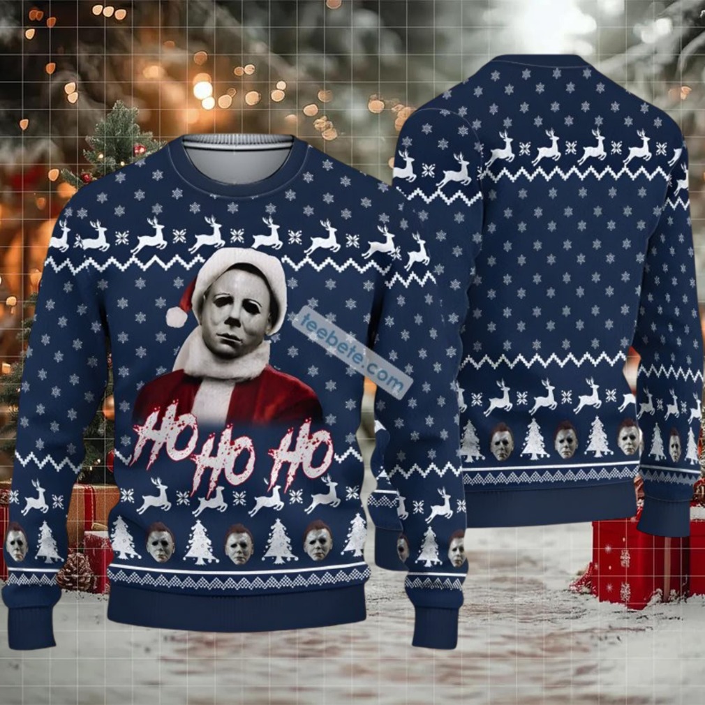 Michael Myers Santa Hohoho Ugly Xmas Sweater Womens Blue White Michael Myers Santa Hohoho Ugly Xmas Sweater Womens Blue White