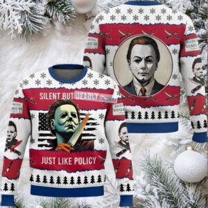 Michael Myers Silent But Deadly Ugly Holiday Sweater Red White