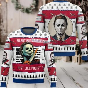 Michael Myers Silent But Deadly Ugly Holiday Sweater Red White