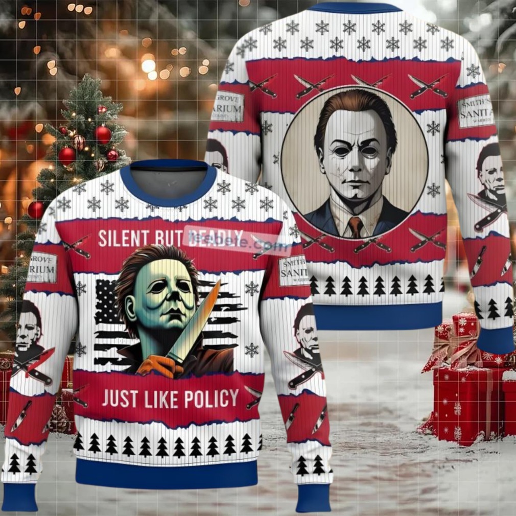 Michael Myers Silent But Deadly Ugly Holiday Sweater Red White Michael Myers Silent But Deadly Ugly Holiday Sweater Red White