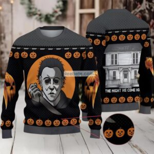 Michael Myers The Night He Came Home Ugly Sweater Party Black Grey