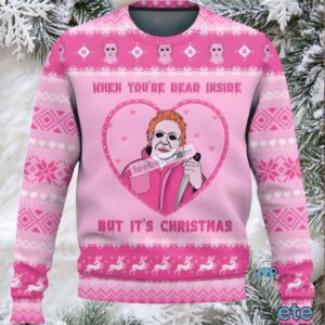 Michael Myers When Youre Dead Inside Ugly Christmas Sweater Womens Pink