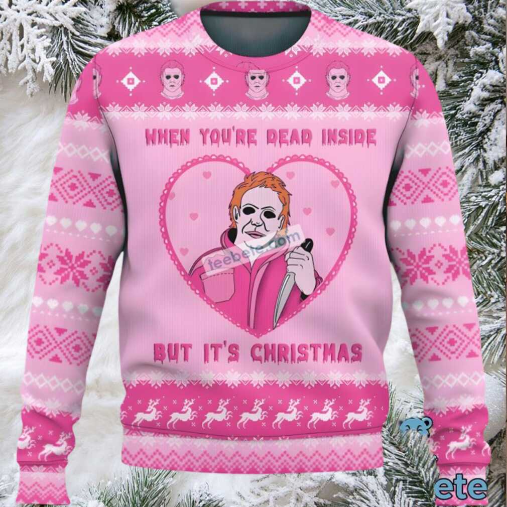 Michael Myers When Youre Dead Inside Ugly Christmas Sweater Womens Pink