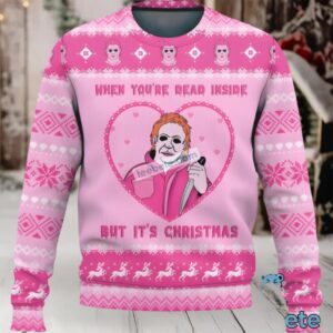 Michael Myers When Youre Dead Inside Ugly Christmas Sweater Womens Pink