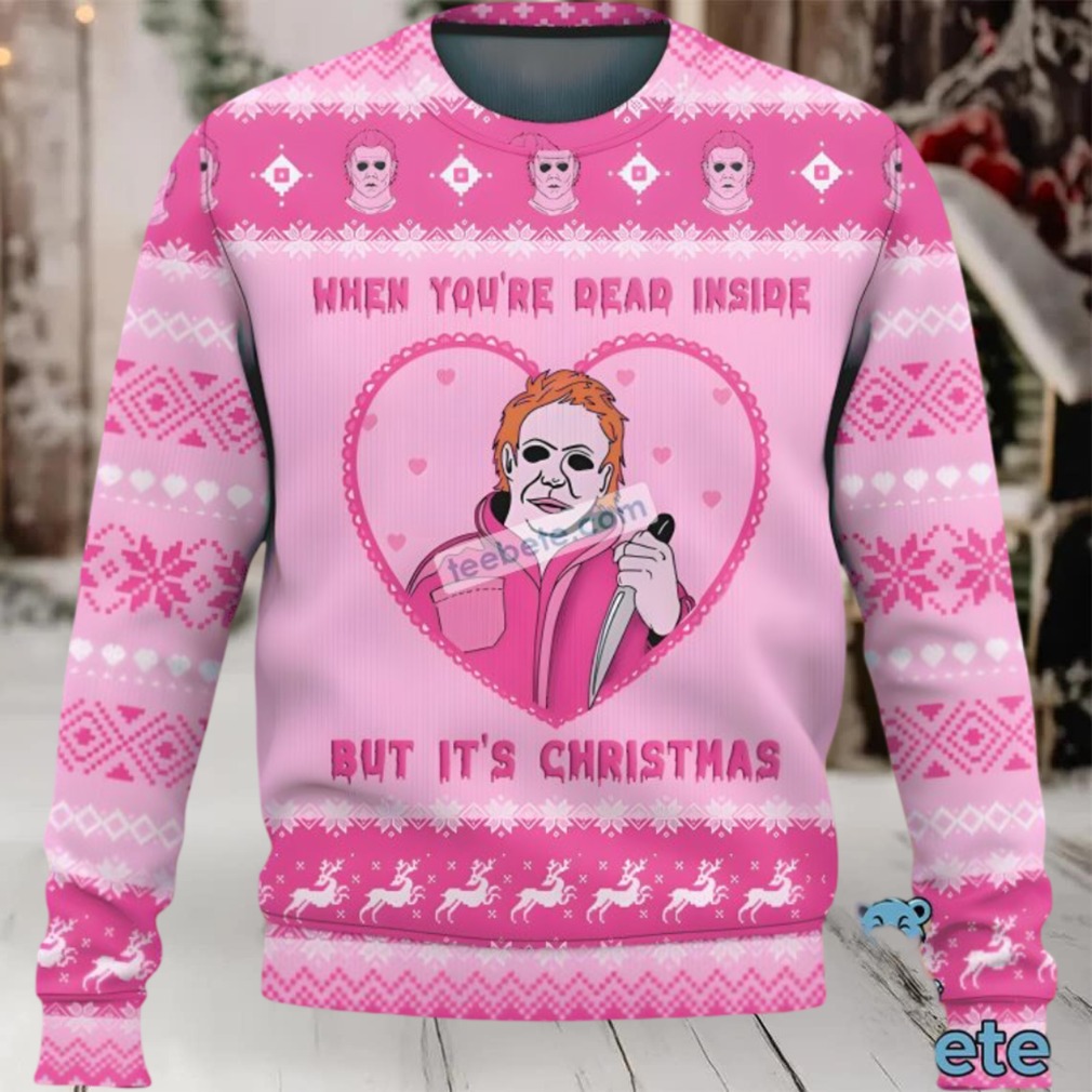 Michael Myers When Youre Dead Inside Ugly Christmas Sweater Womens Pink