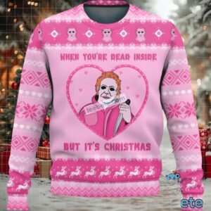 Michael Myers When Youre Dead Inside Ugly Christmas Sweater Womens Pink