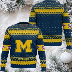 Michigan Wolverines – Custom Name And Number Ugly Christmas Sweater