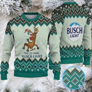 Mint Green & Black Zigzag Pattern “Time to Drink Busch Light” Ugly Christmas Sweater