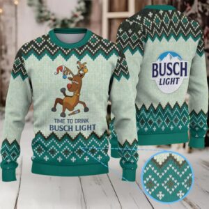 Mint Green & Black Zigzag Pattern “Time to Drink Busch Light” Ugly Christmas Sweater