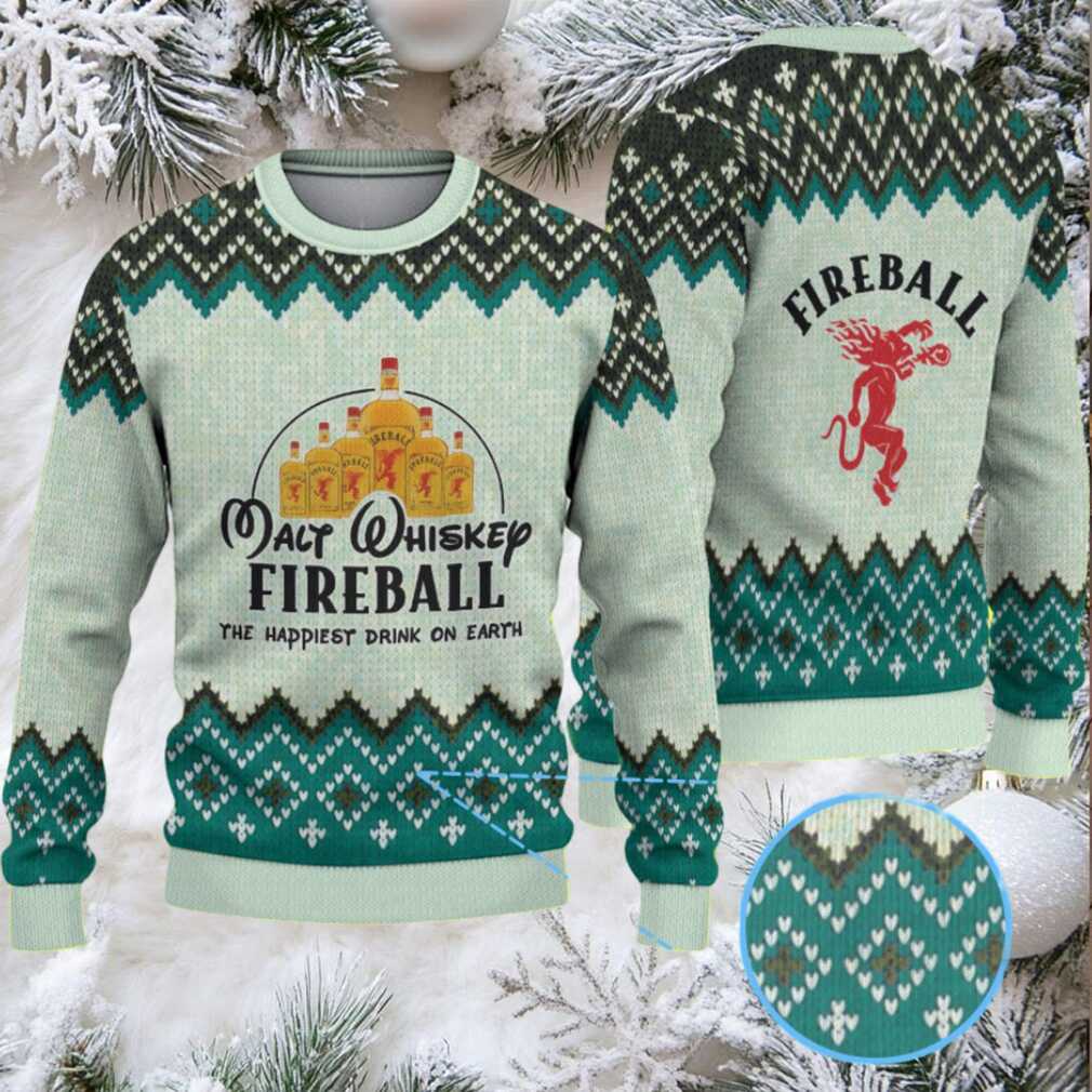 Mint Green Geometric Pattern “Fireball Cinnamon Whisky Bottles” Ugly Christmas Sweater