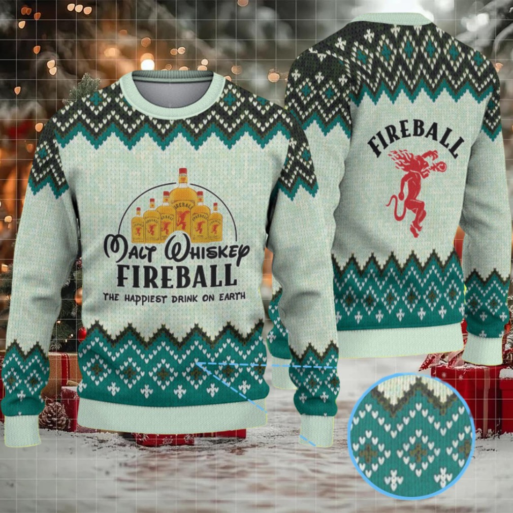 Mint Green Geometric Pattern “Fireball Cinnamon Whisky Bottles” Ugly Christmas Sweater Mint Green Geometric Pattern “Fireball Cinnamon Whisky Bottles” Ugly Christmas Sweater