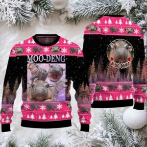 Moo Deng Bouncy Pig Ugly Christmas Sweater
