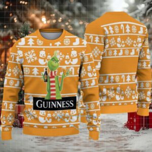 Mustard Orange Christmas Icons Stripe Guinness Beer Ugly Christmas Sweater