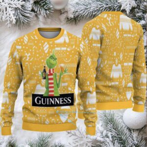 Mustard Yellow Christmas Icons Pattern Guinness Beer Ugly Christmas Sweater