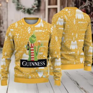 Mustard Yellow Christmas Icons Pattern Guinness Beer Ugly Christmas Sweater