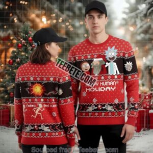 Rick And Morty Happy Human Ugly Christmas Sweater Funny Red Family