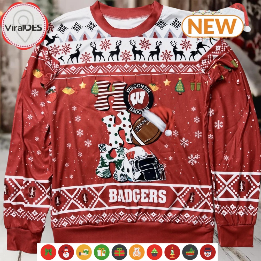 NCAA Wisconsin Badgers HO HO HO Ugly Sweater NCAA Wisconsin Badgers HO HO HO Ugly Sweater