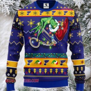 NHL St Louis Blues Grinch Hand Ugly Christmas Sweater