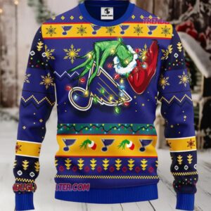 NHL St Louis Blues Grinch Hand Ugly Christmas Sweater