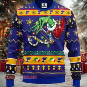 NHL St Louis Blues Grinch Hand Ugly Christmas Sweater
