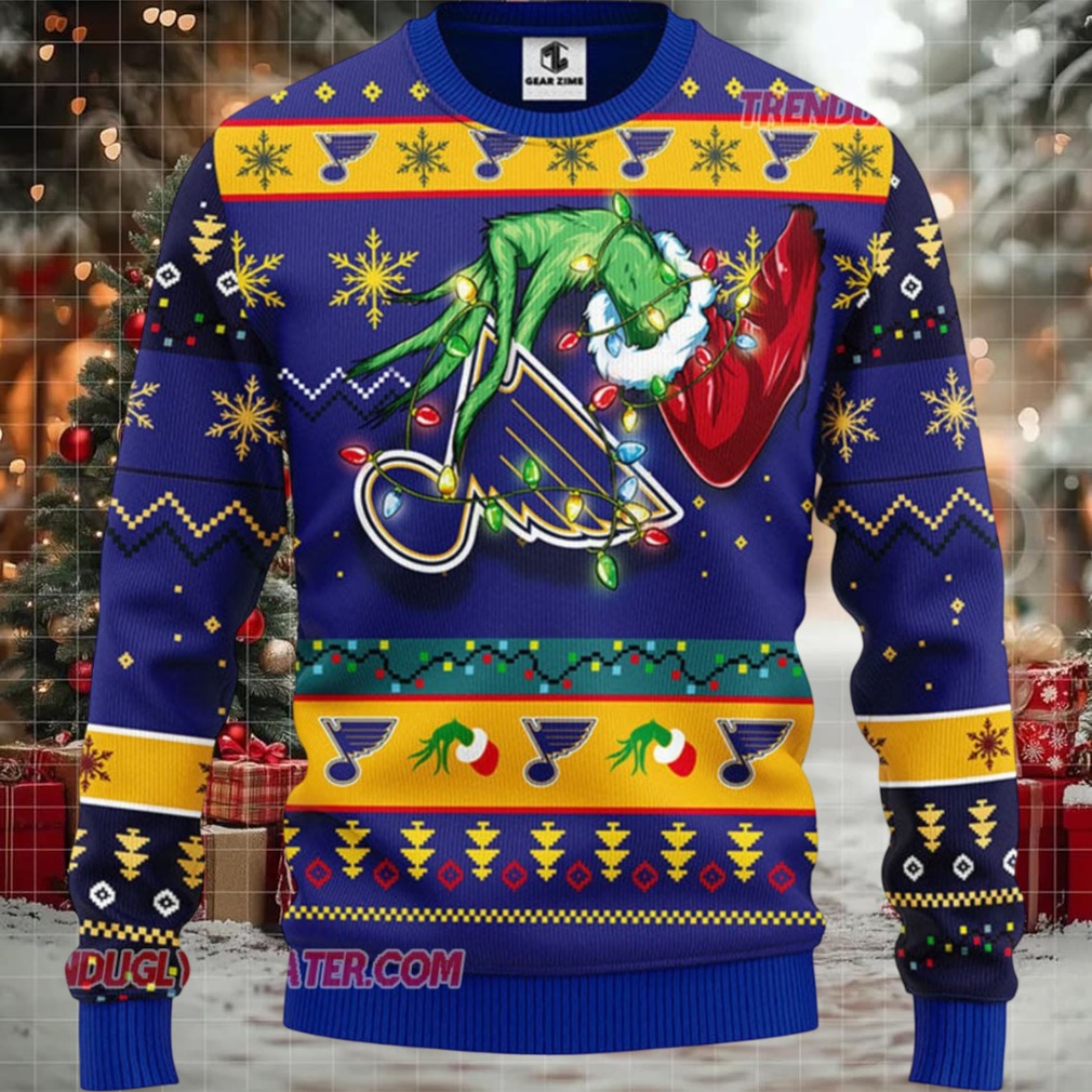 NHL St Louis Blues Grinch Hand Ugly Christmas Sweater NHL St Louis Blues Grinch Hand Ugly Christmas Sweater